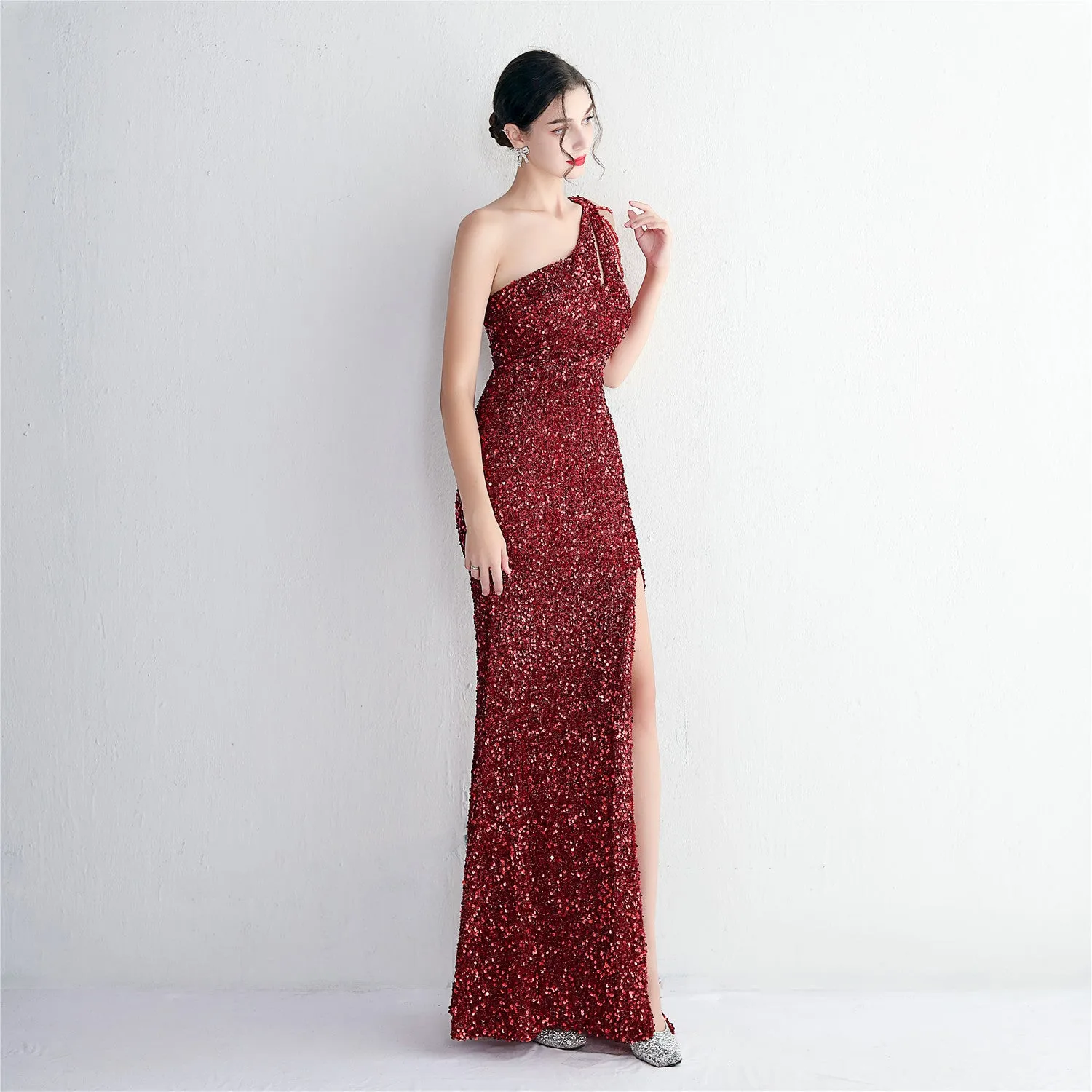 Mermaid One Shoulder Wedding Dress Sleeveless Prom Dresses Slim Party Dress