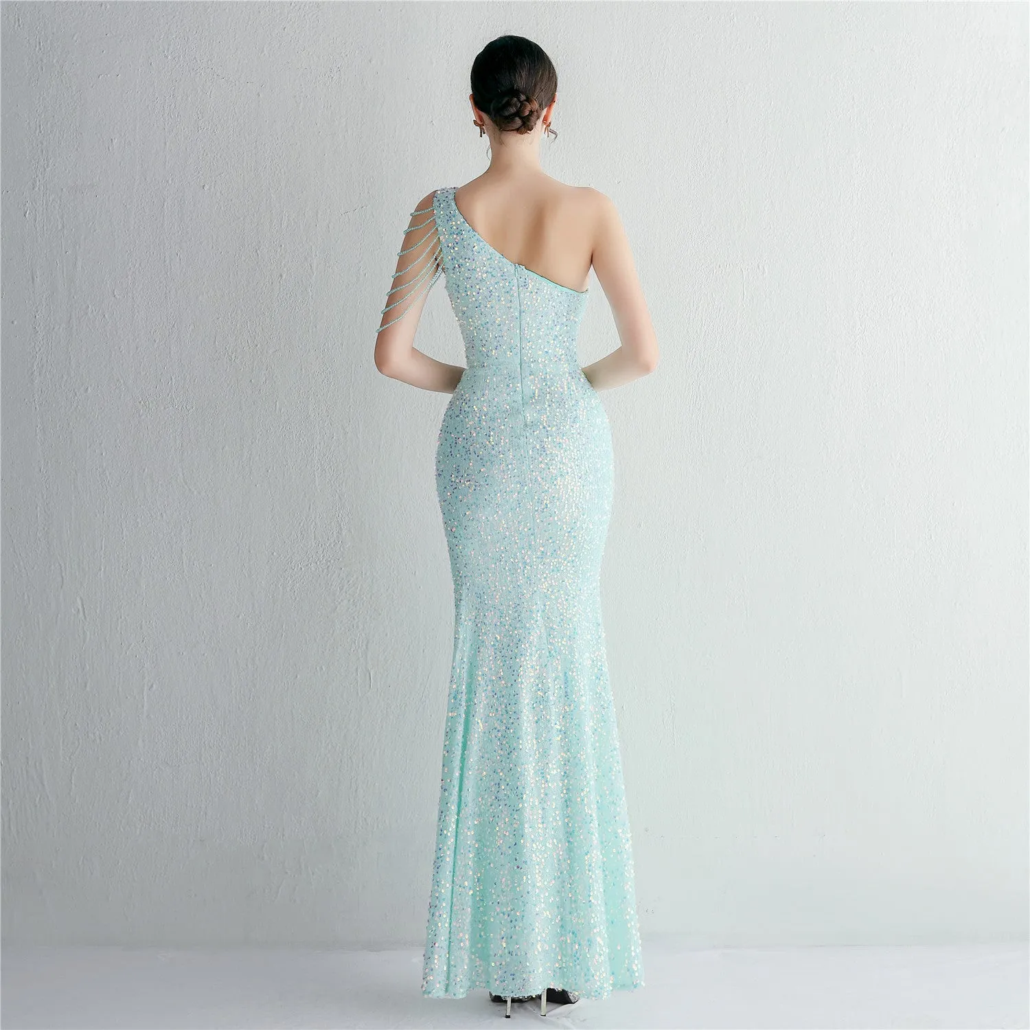 Mermaid One Shoulder Wedding Dress Sleeveless Prom Dresses Slim Party Dress