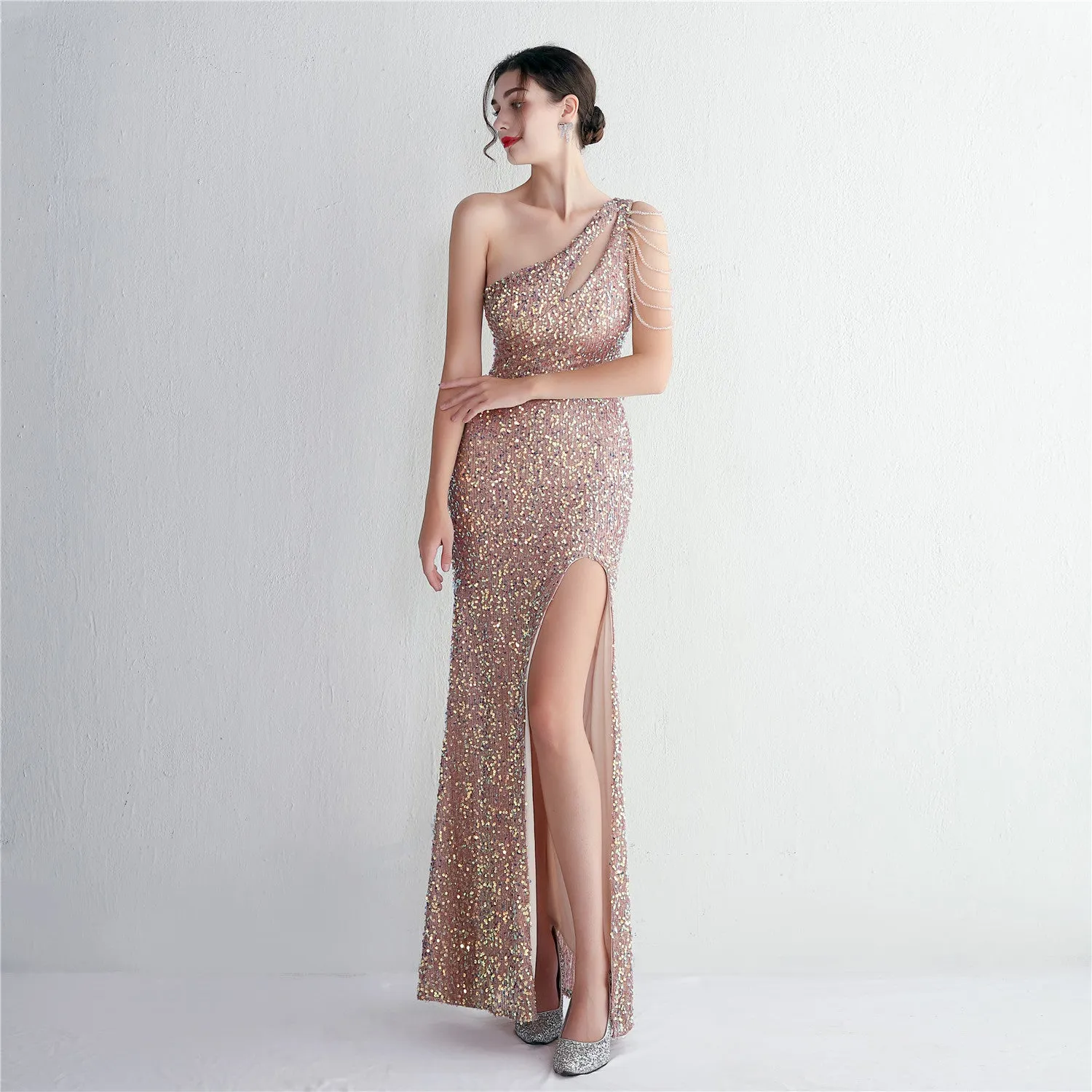 Mermaid One Shoulder Wedding Dress Sleeveless Prom Dresses Slim Party Dress