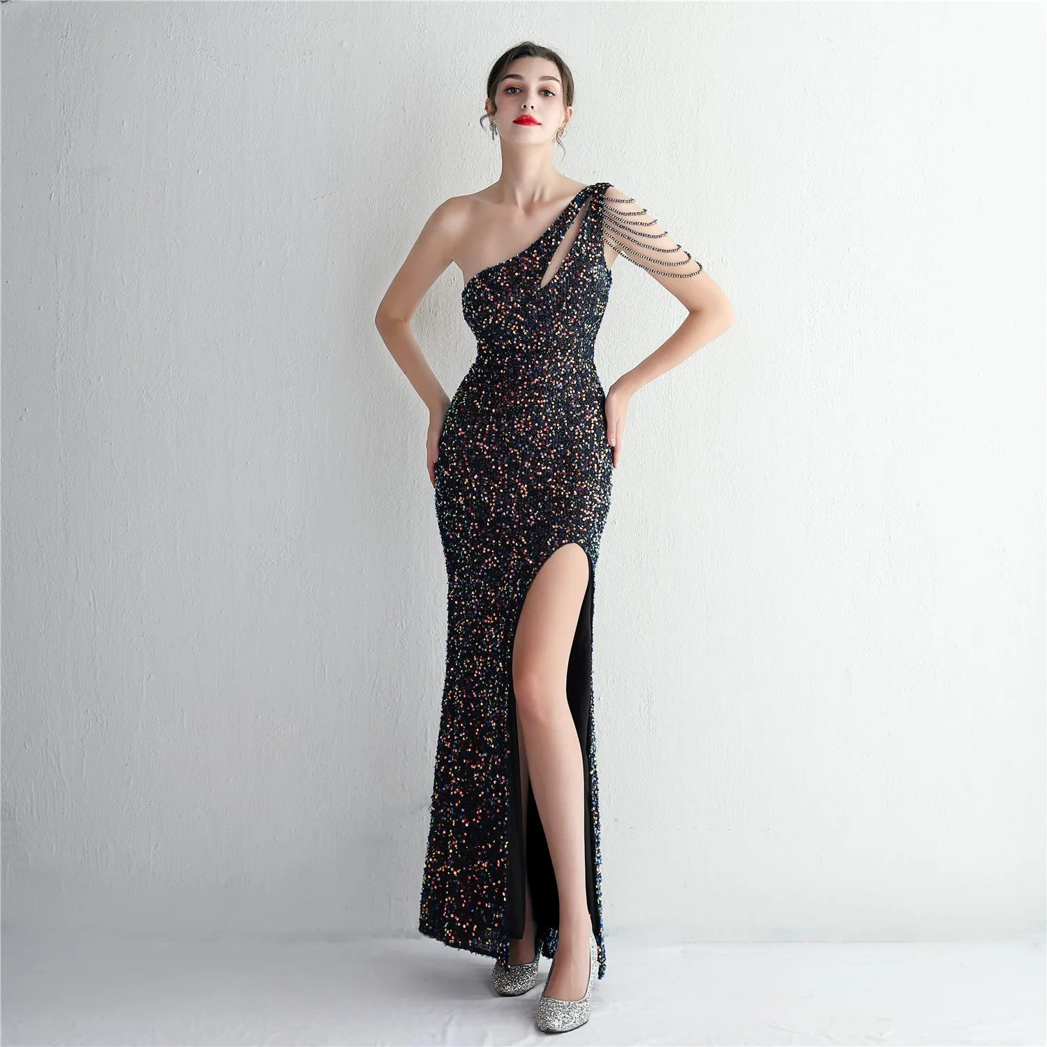 Mermaid One Shoulder Wedding Dress Sleeveless Prom Dresses Slim Party Dress