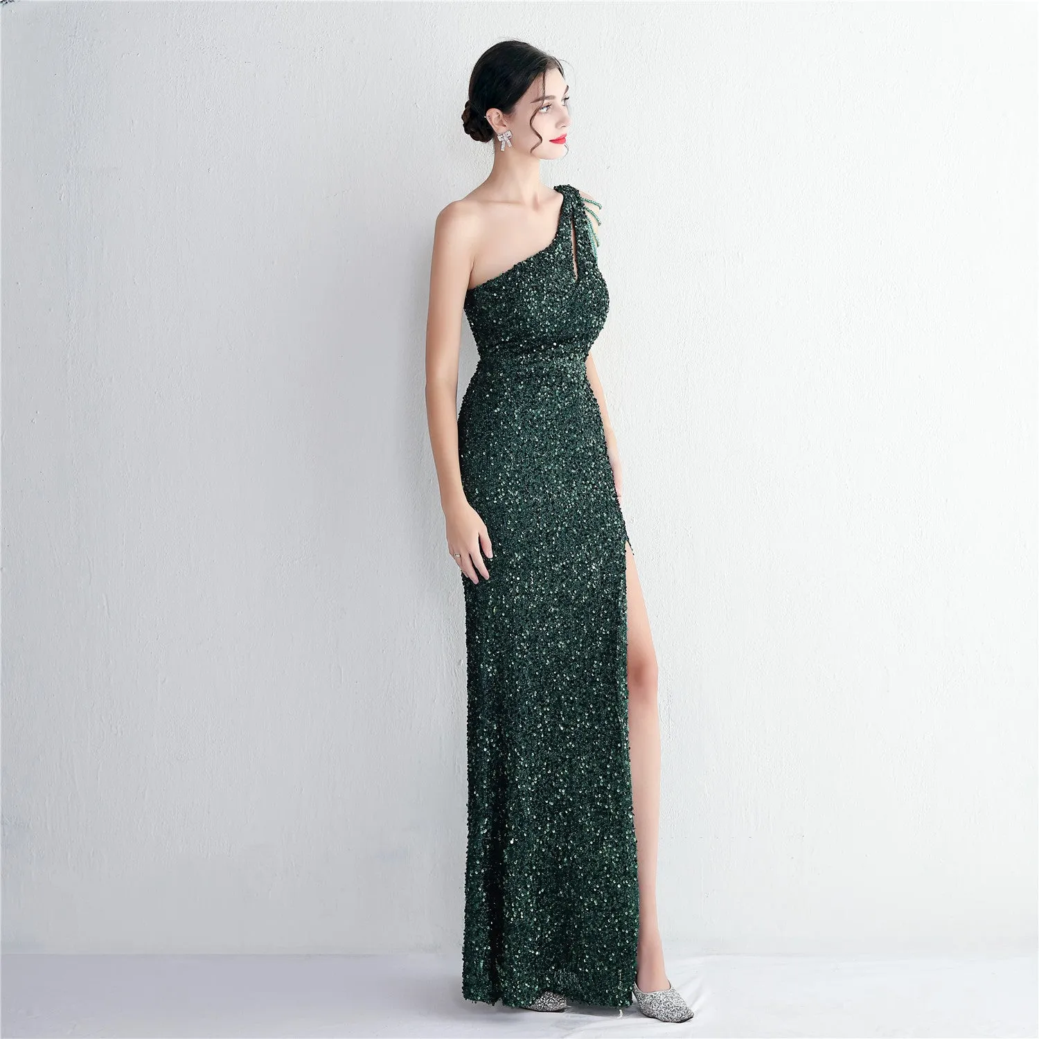 Mermaid One Shoulder Wedding Dress Sleeveless Prom Dresses Slim Party Dress