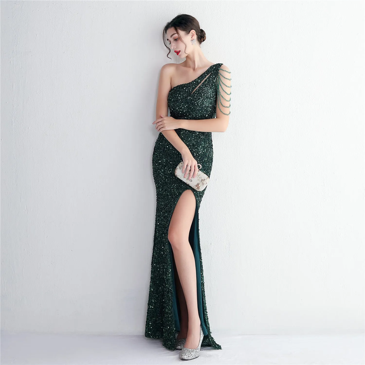 Mermaid One Shoulder Wedding Dress Sleeveless Prom Dresses Slim Party Dress