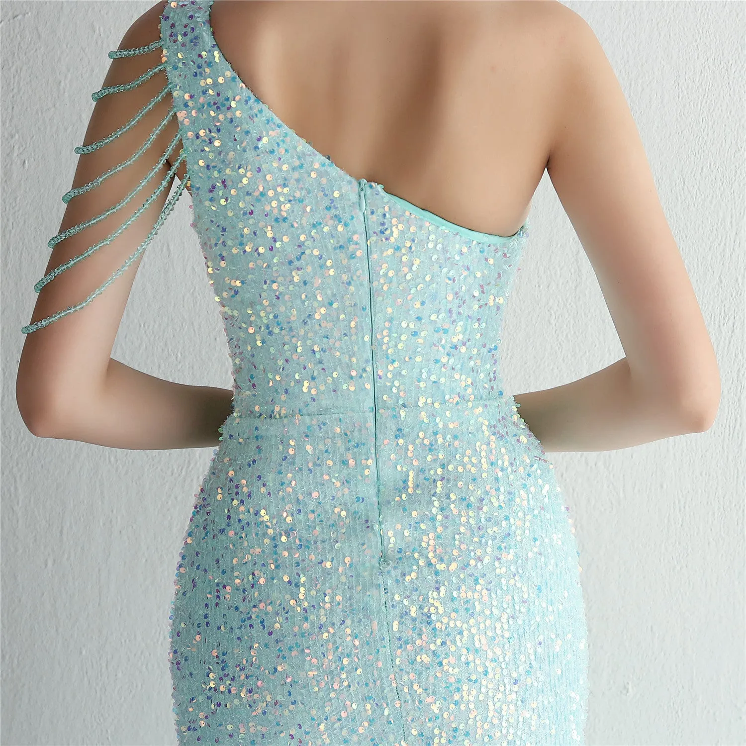 Mermaid One Shoulder Wedding Dress Sleeveless Prom Dresses Slim Party Dress