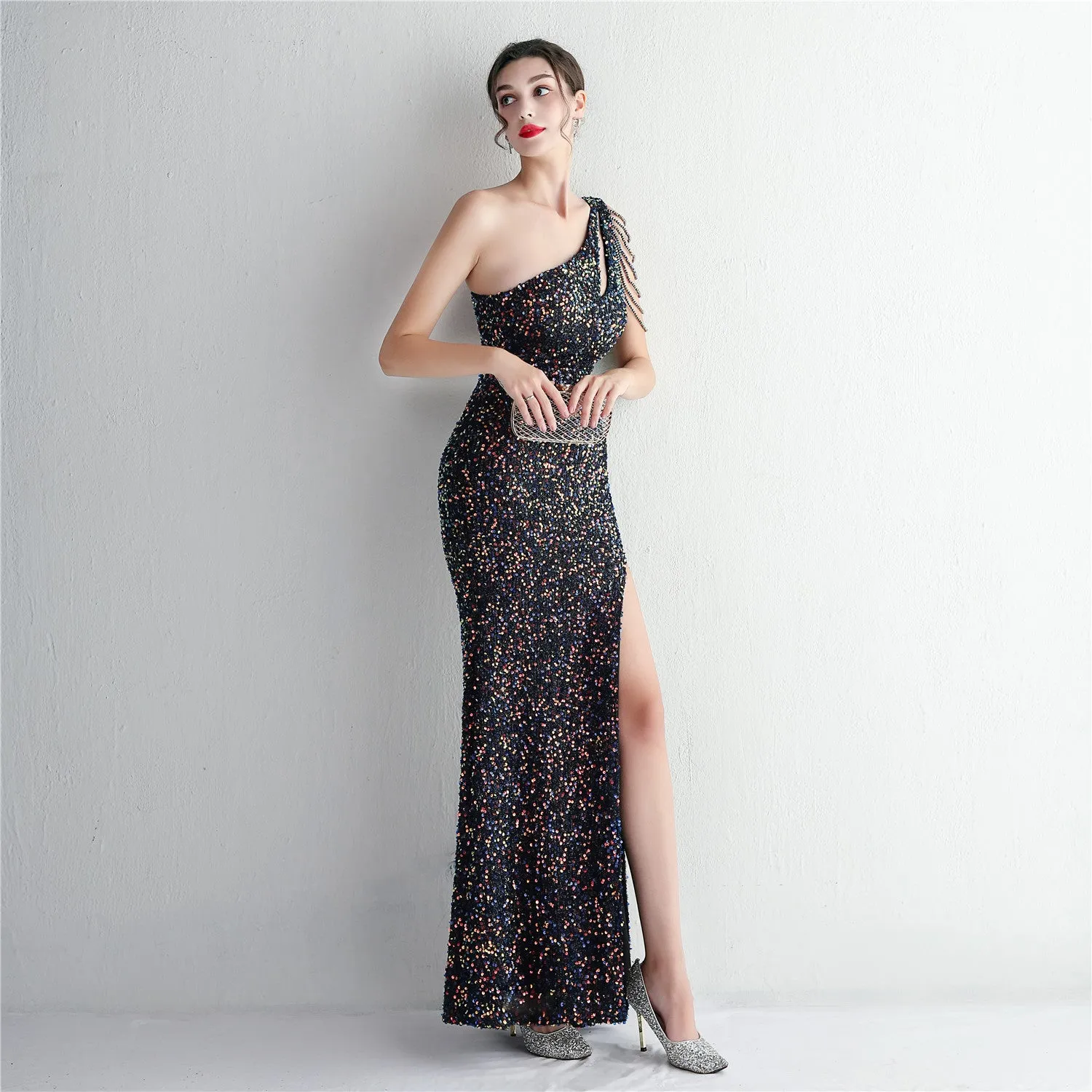 Mermaid One Shoulder Wedding Dress Sleeveless Prom Dresses Slim Party Dress