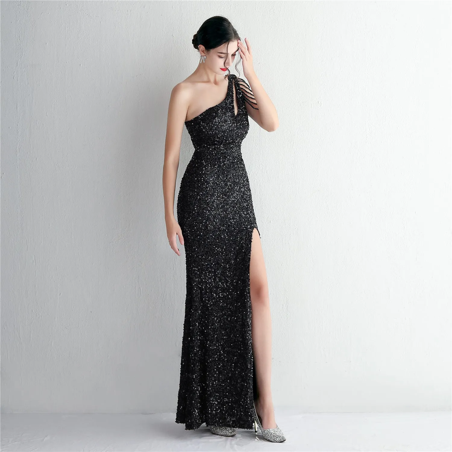 Mermaid One Shoulder Wedding Dress Sleeveless Prom Dresses Slim Party Dress