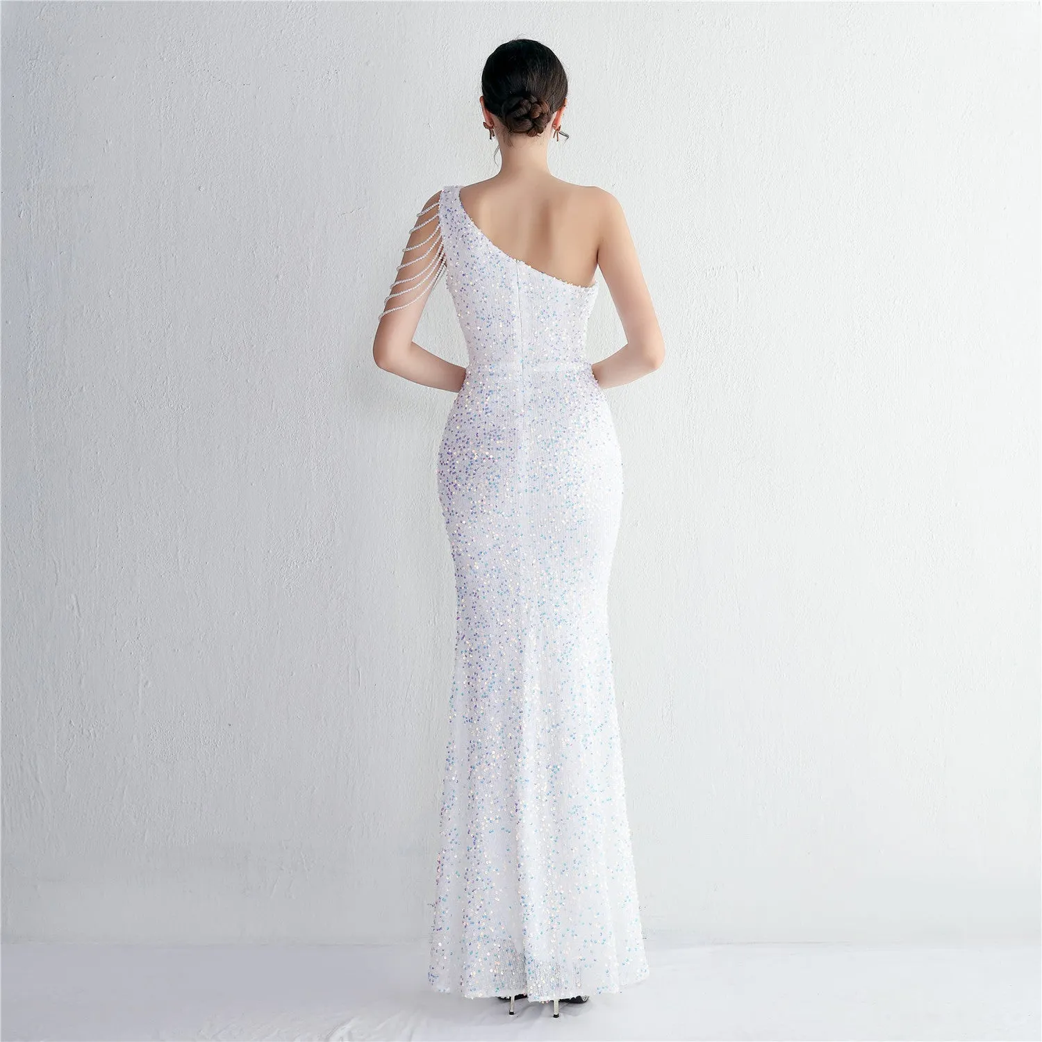Mermaid One Shoulder Wedding Dress Sleeveless Prom Dresses Slim Party Dress