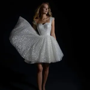 Mini Wedding Dresses For Women Sparkling Tulle A-line Vestidos De Novia Princesa Sweetheart Off Shoulder Bride Party