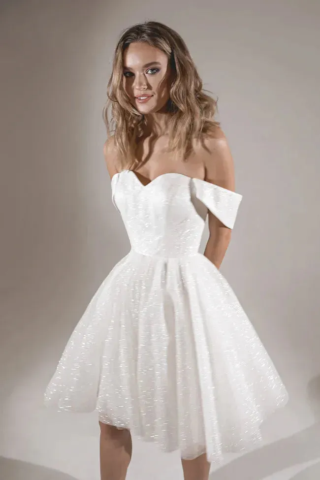 Mini Wedding Dresses For Women Sparkling Tulle A-line Vestidos De Novia Princesa Sweetheart Off Shoulder Bride Party
