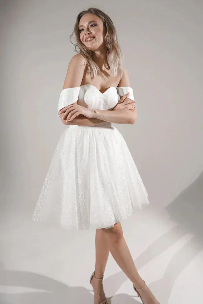 Mini Wedding Dresses For Women Sparkling Tulle A-line Vestidos De Novia Princesa Sweetheart Off Shoulder Bride Party