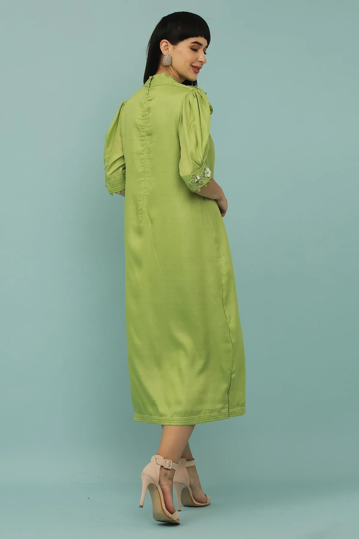 Mint Green Pleated A-Line Dress