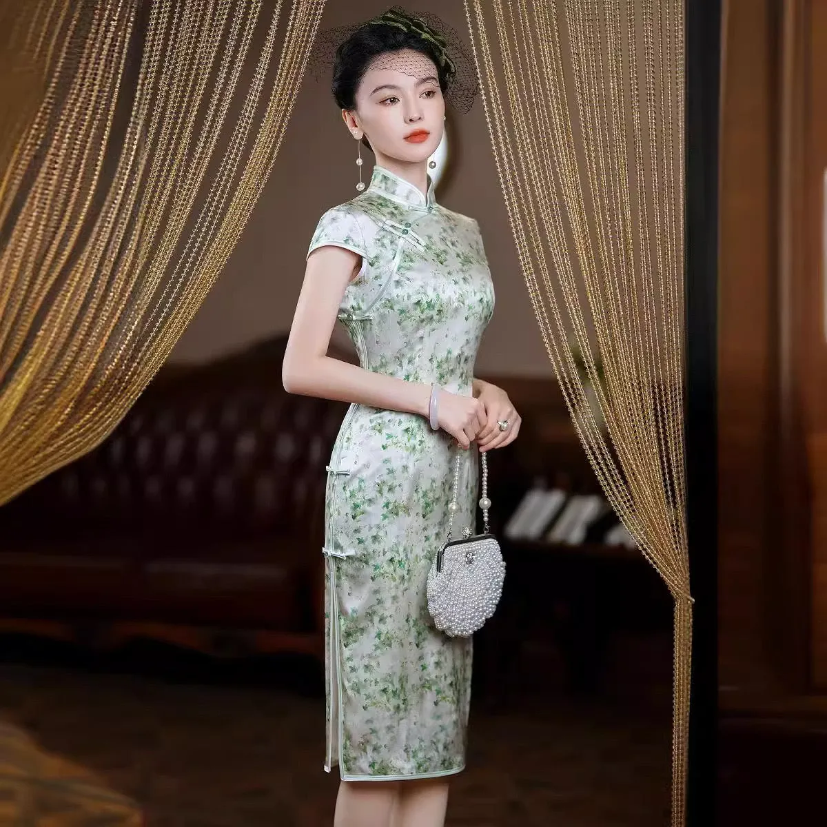 Modern Chinese dress, Evening Dress, Silk qipao, Floral print, Spring dress, mandarin collar