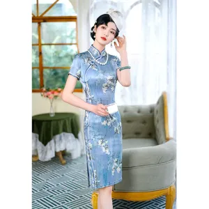 Modern Chinese dress, Evening Dress, Silk qipao, floral print, Spring dress
