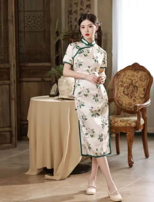Modern Chinese qipao, Chinese Cheongsam, Evening Dress, Ball Gowns, summer qipao, floral print, mandarin collar