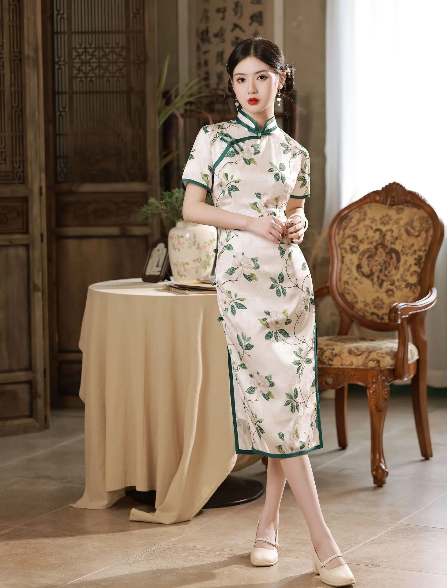 Modern Chinese qipao, Chinese Cheongsam, Evening Dress, Ball Gowns, summer qipao, floral print, mandarin collar