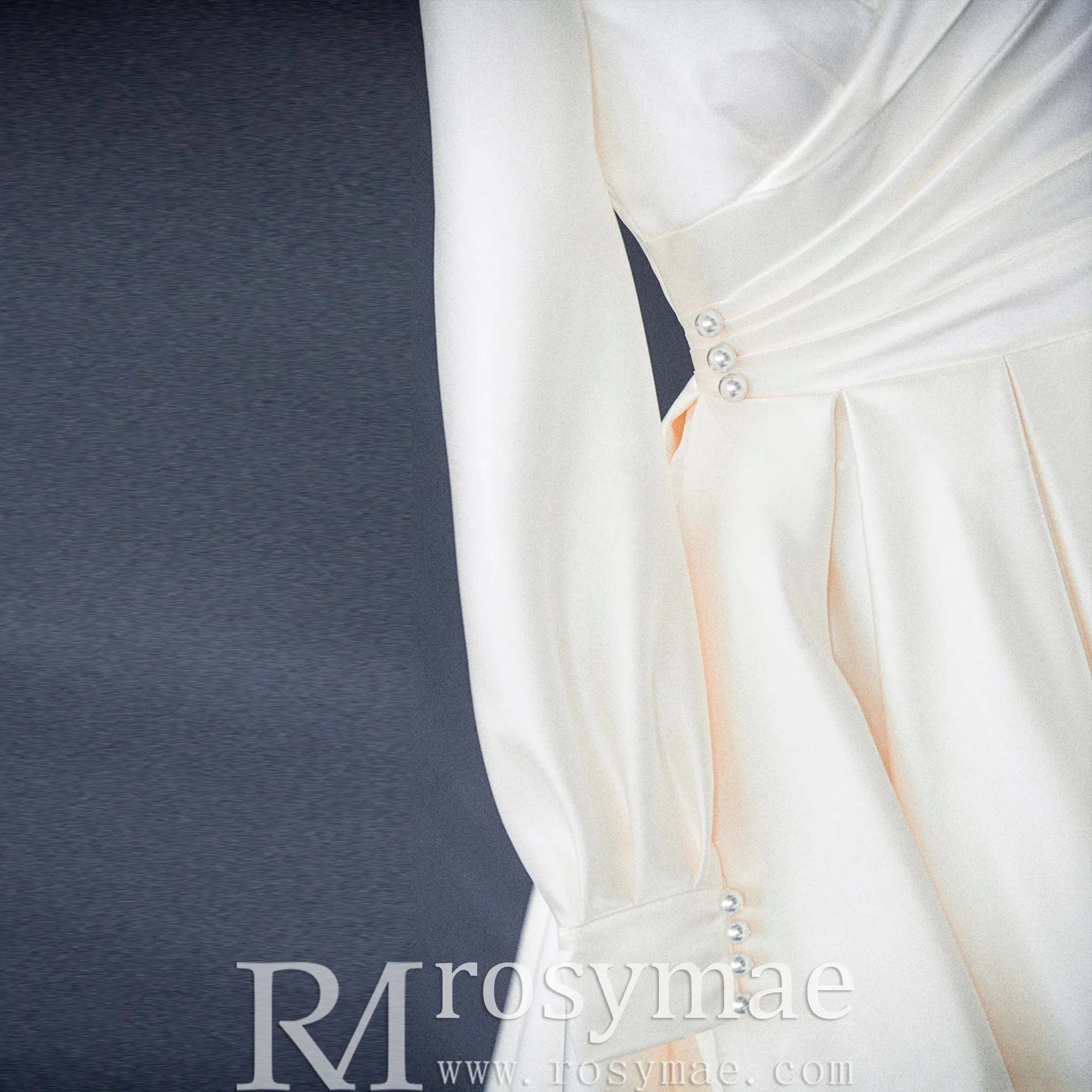 Modern Satin V-neck Ball Gown Wedding Dress with Long Sleeve