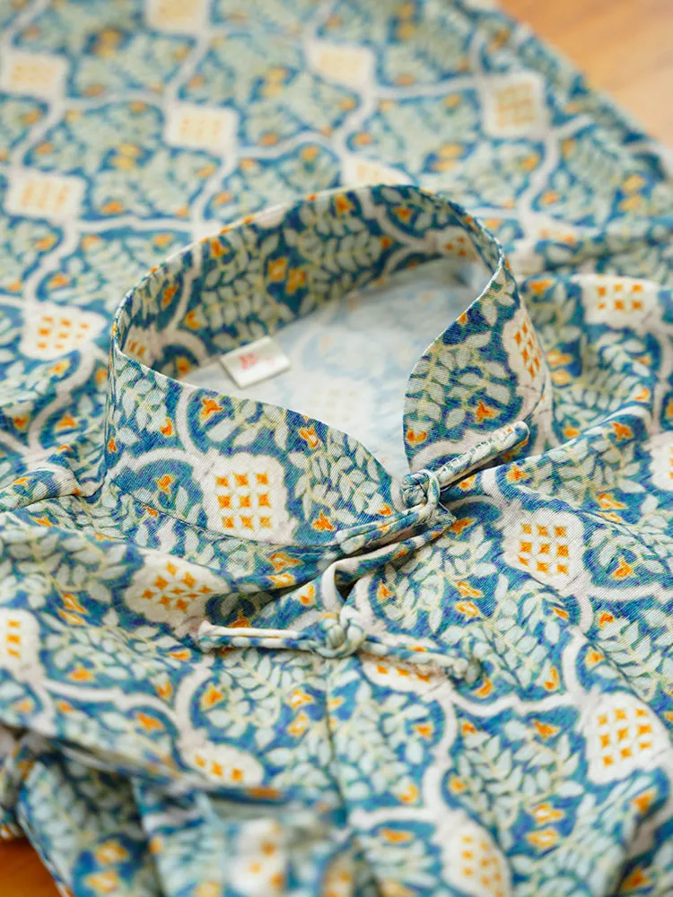 Muli Ke 牡蛎壳 Oyster Shell Republic of China Art Deco Tencel Linen Cap Sleeve Qipao