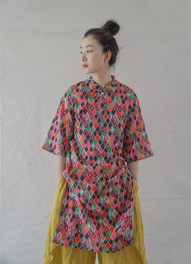 Multi Colour Geometric Cheongsam Dress
