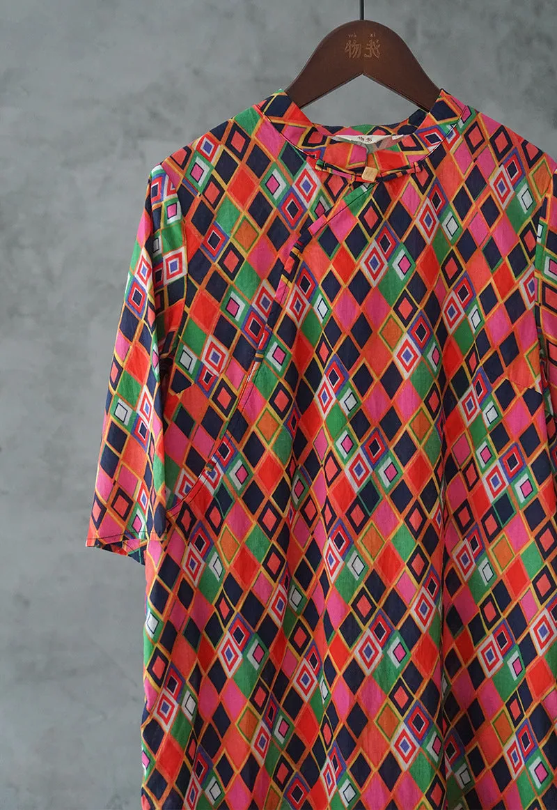 Multi Colour Geometric Cheongsam Dress