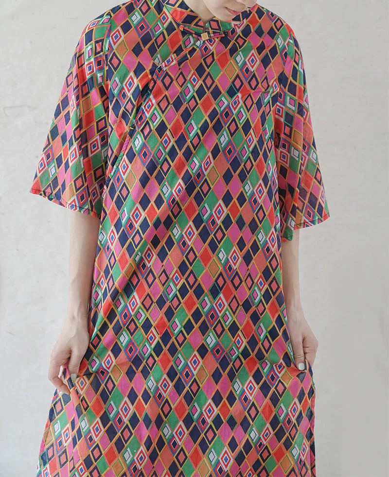 Multi Colour Geometric Cheongsam Dress
