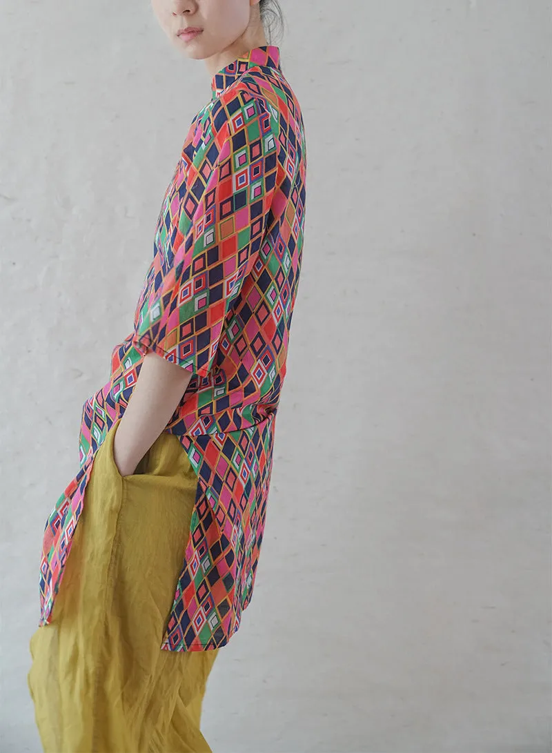 Multi Colour Geometric Cheongsam Dress