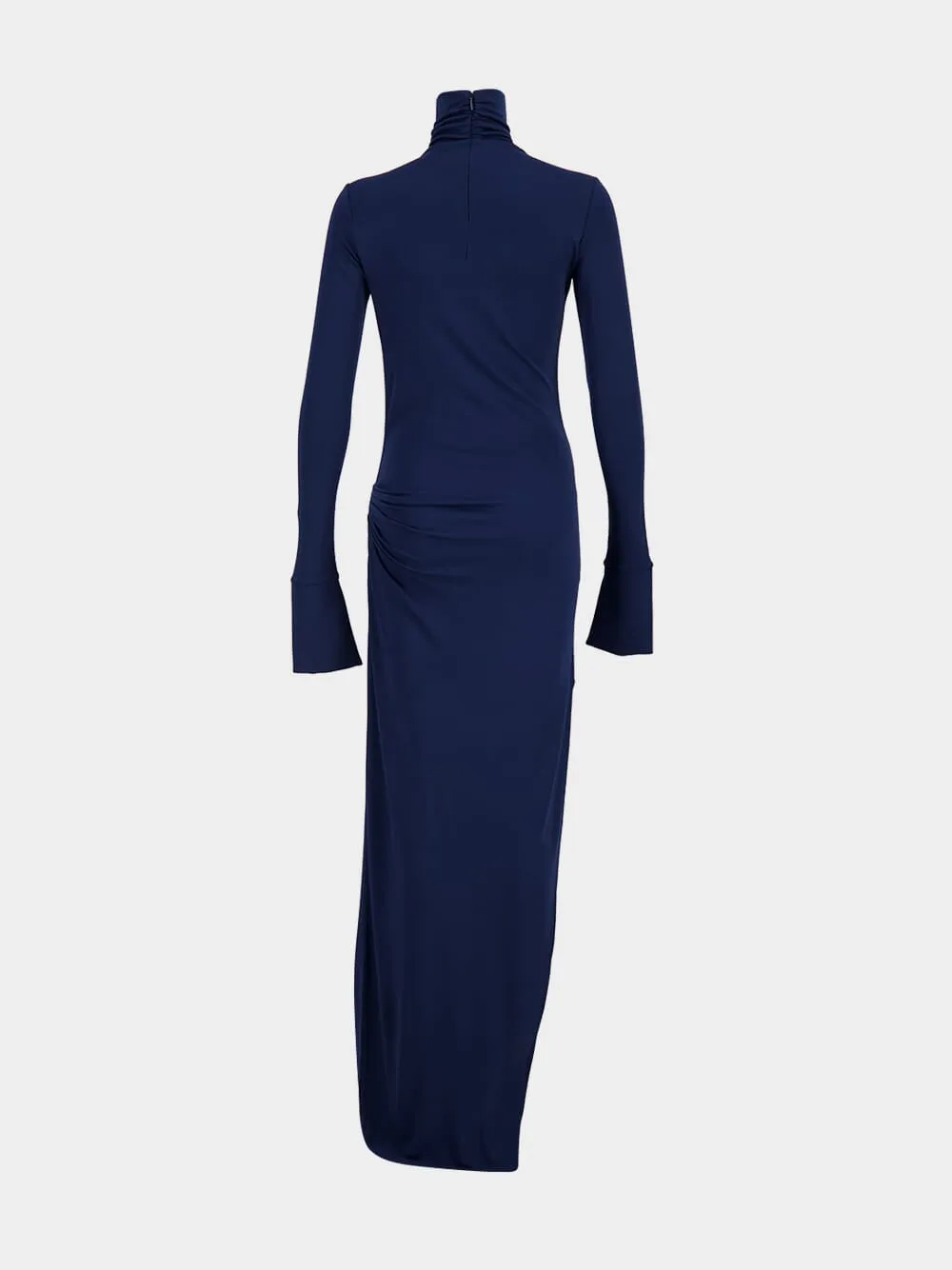 Navy Tucked Sheath Crepe Jersey Dress