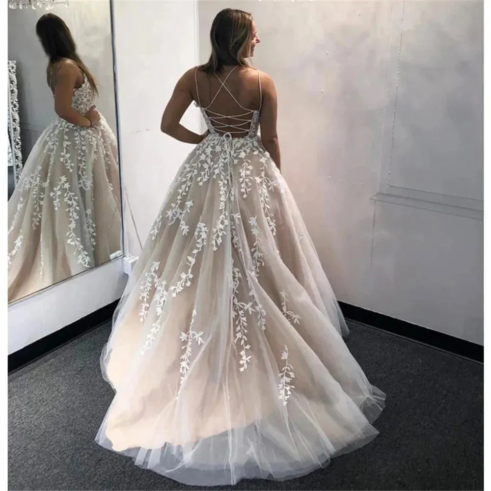 New Simple Lace Boho Wedding Dress Lace Up Plus Size Custom Made Sexy A Line Bridal Dresses Vestido De Noiva Robe De Mariee