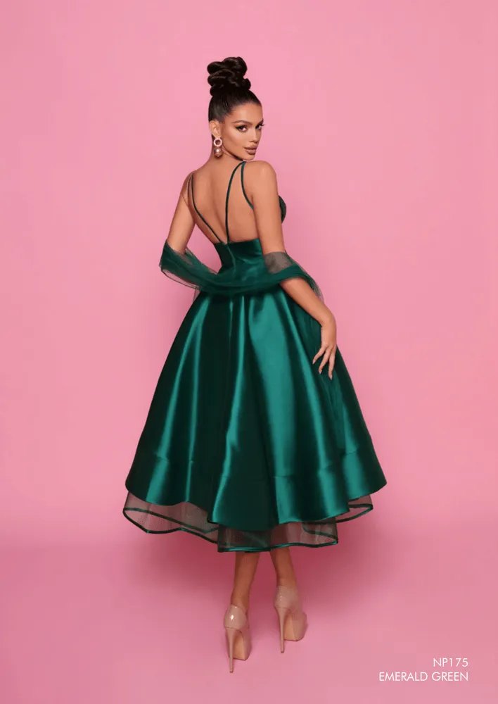 Nicoletta strappy cocktail dress in mikado satin