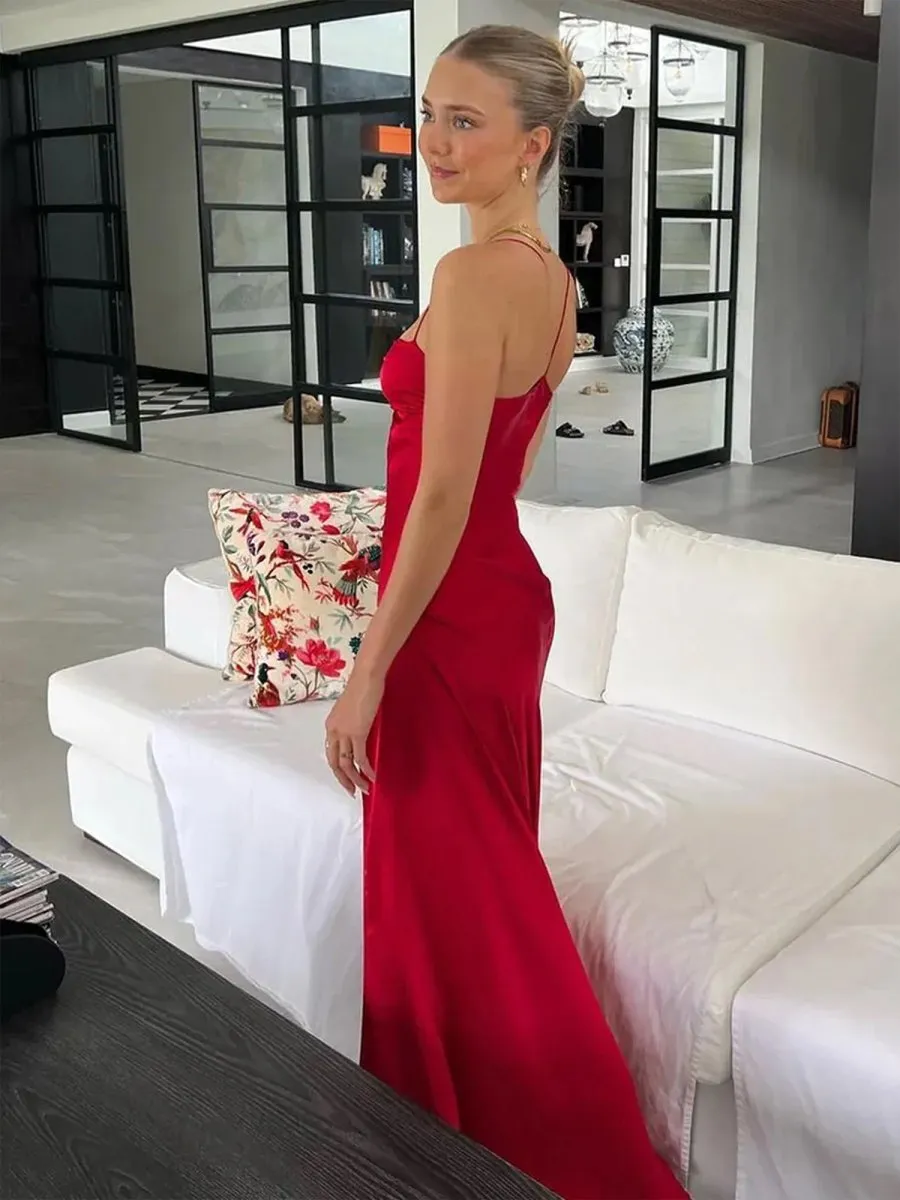 Notori | Spaghetti Straps Sheath Long Prom Dresses With Split