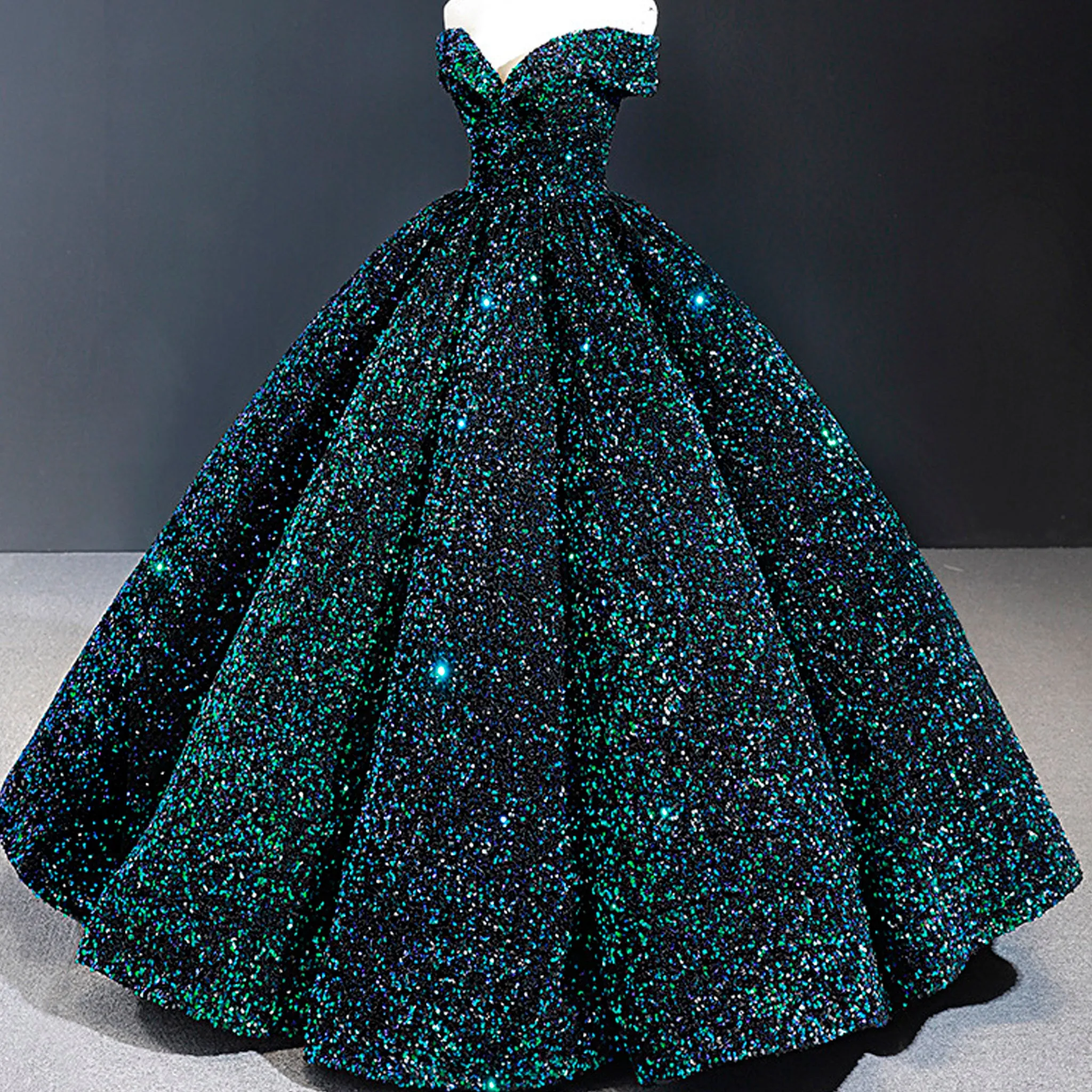 Off Shoulder V Neckline Sparkly Quinceanera Ball Gown