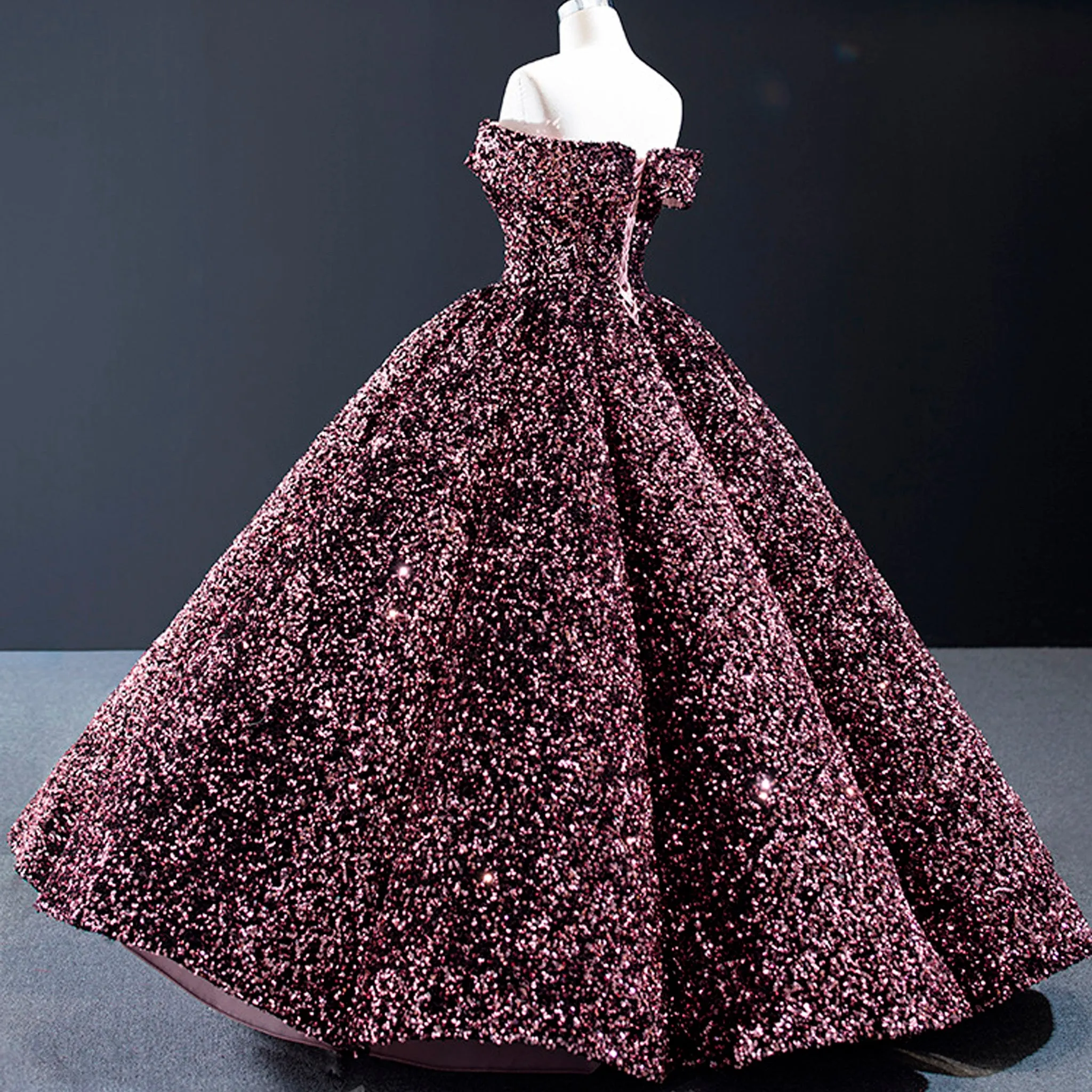 Off Shoulder V Neckline Sparkly Quinceanera Ball Gown