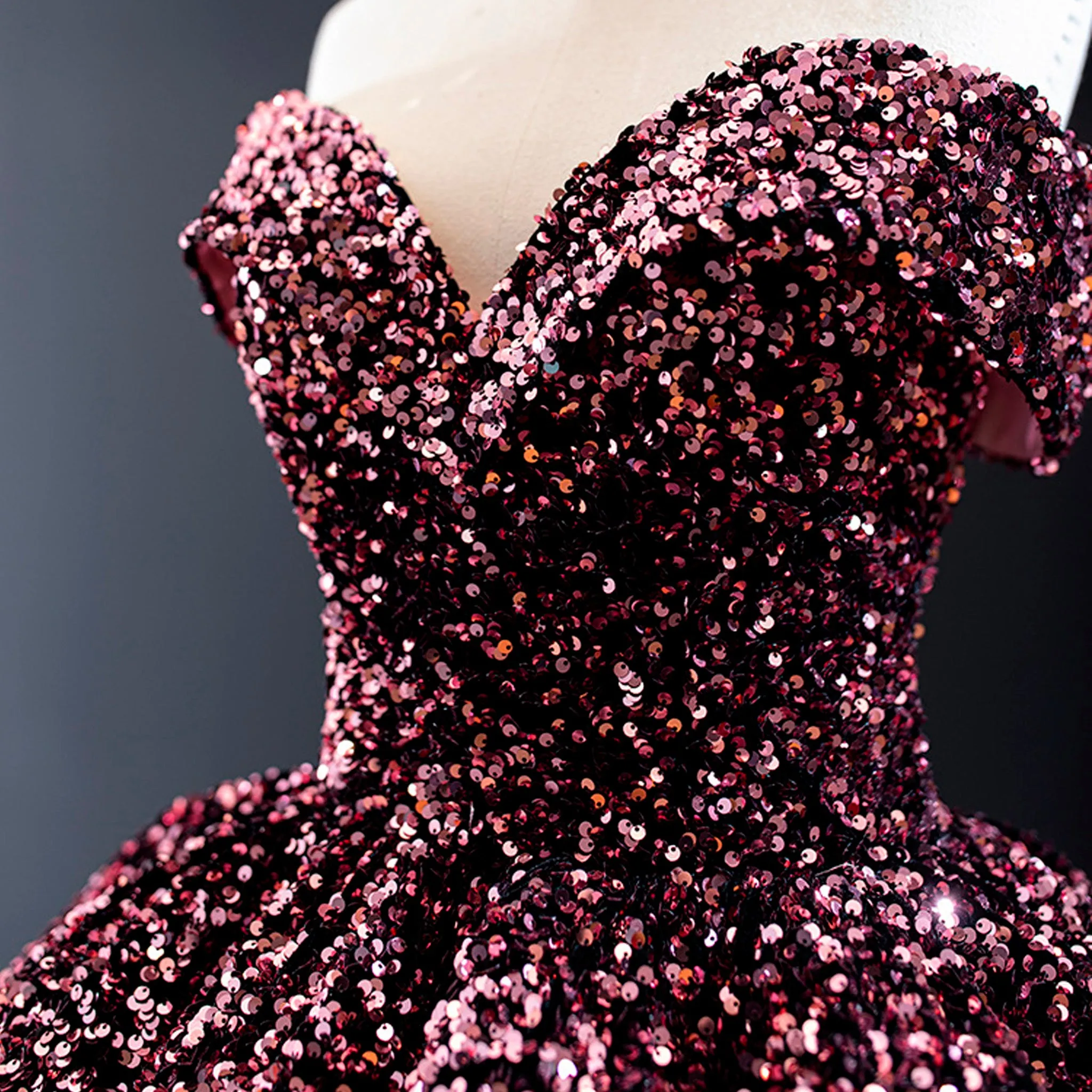 Off Shoulder V Neckline Sparkly Quinceanera Ball Gown