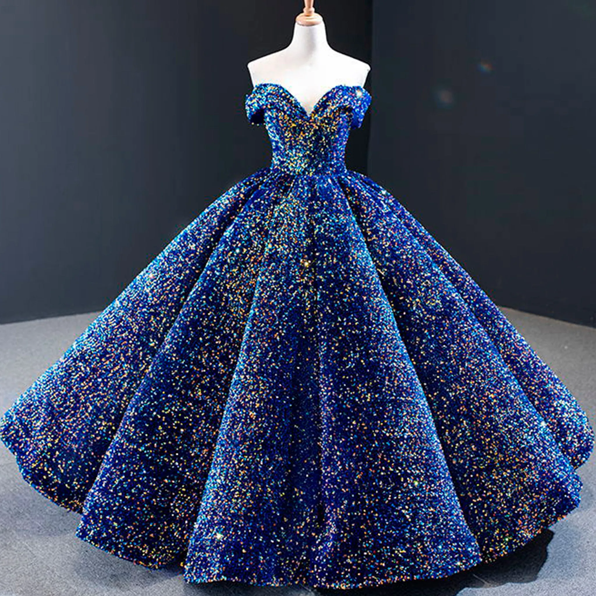 Off Shoulder V Neckline Sparkly Quinceanera Ball Gown