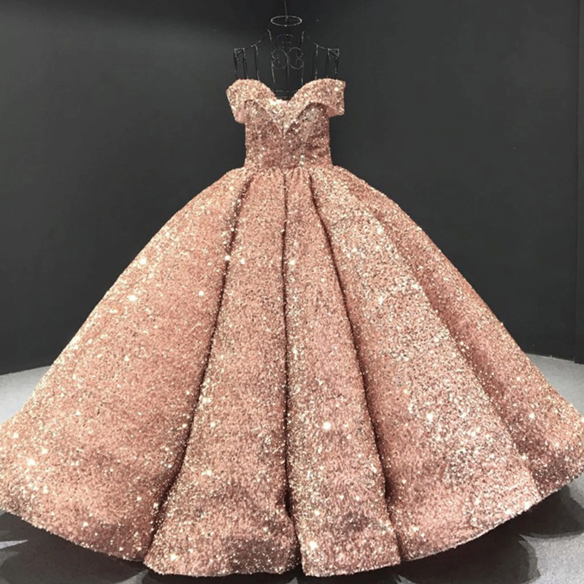 Off Shoulder V Neckline Sparkly Quinceanera Ball Gown