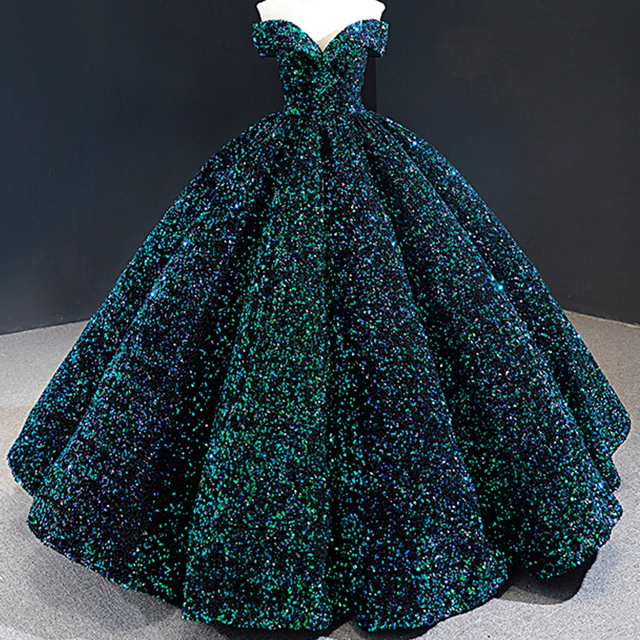 Off Shoulder V Neckline Sparkly Quinceanera Ball Gown