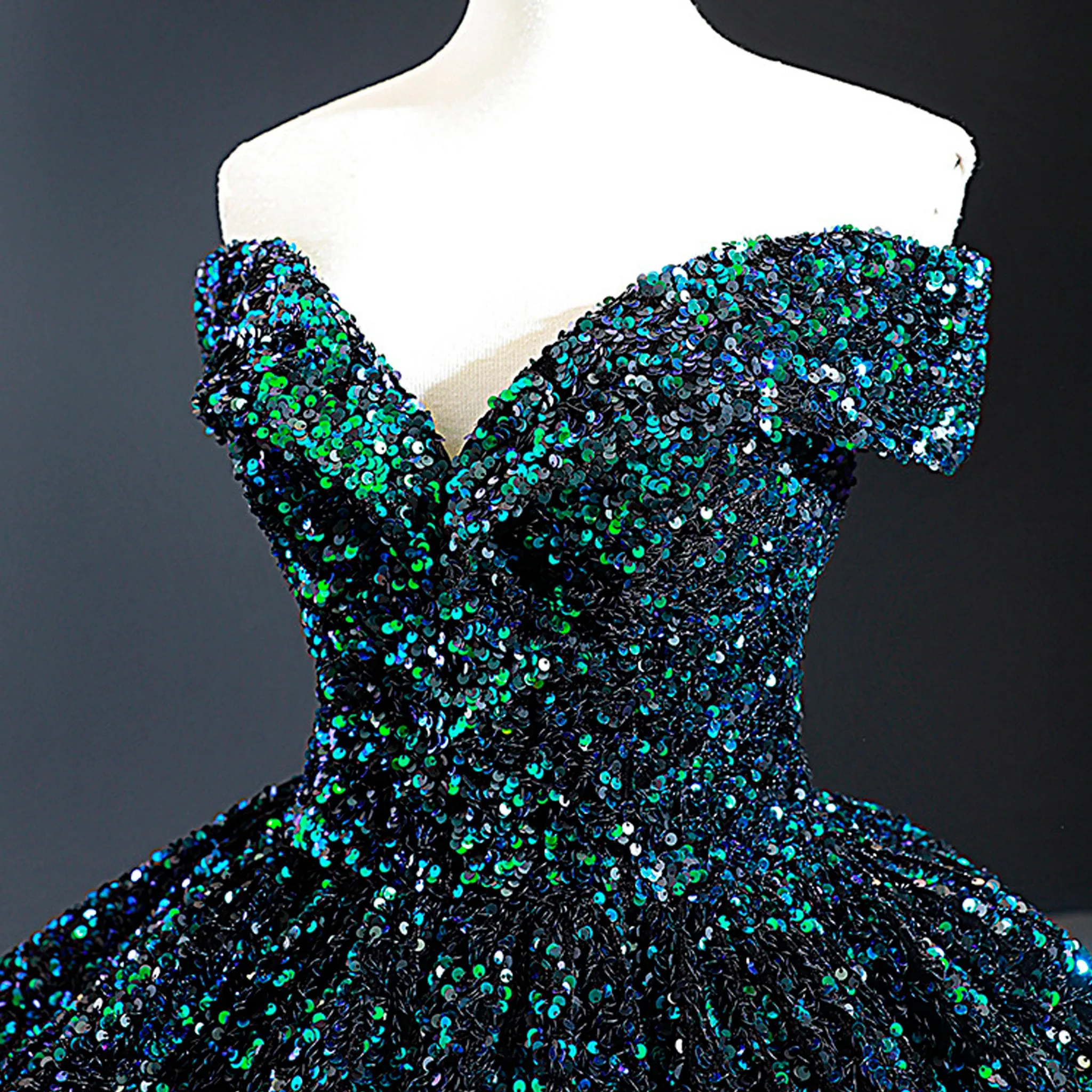 Off Shoulder V Neckline Sparkly Quinceanera Ball Gown
