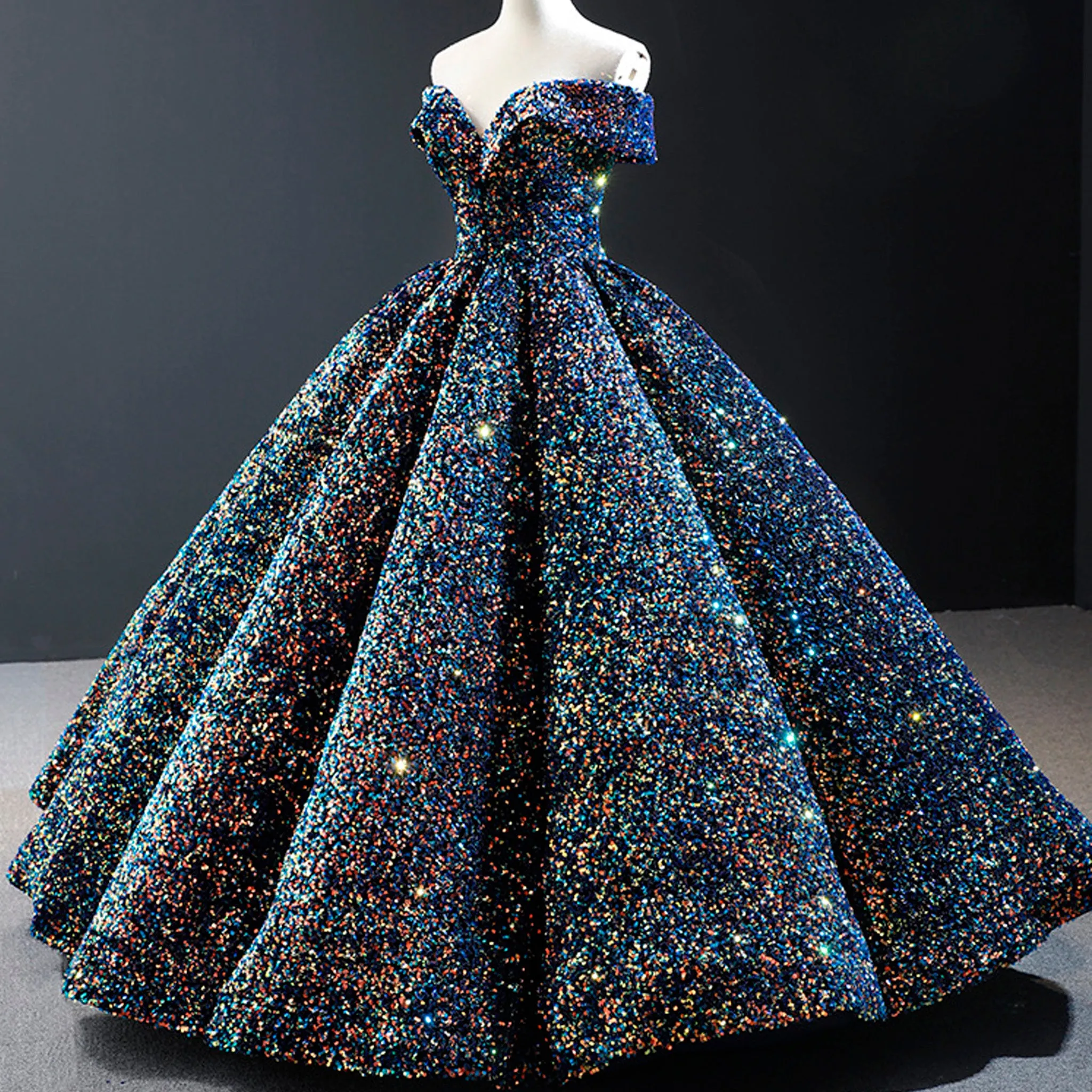 Off Shoulder V Neckline Sparkly Quinceanera Ball Gown