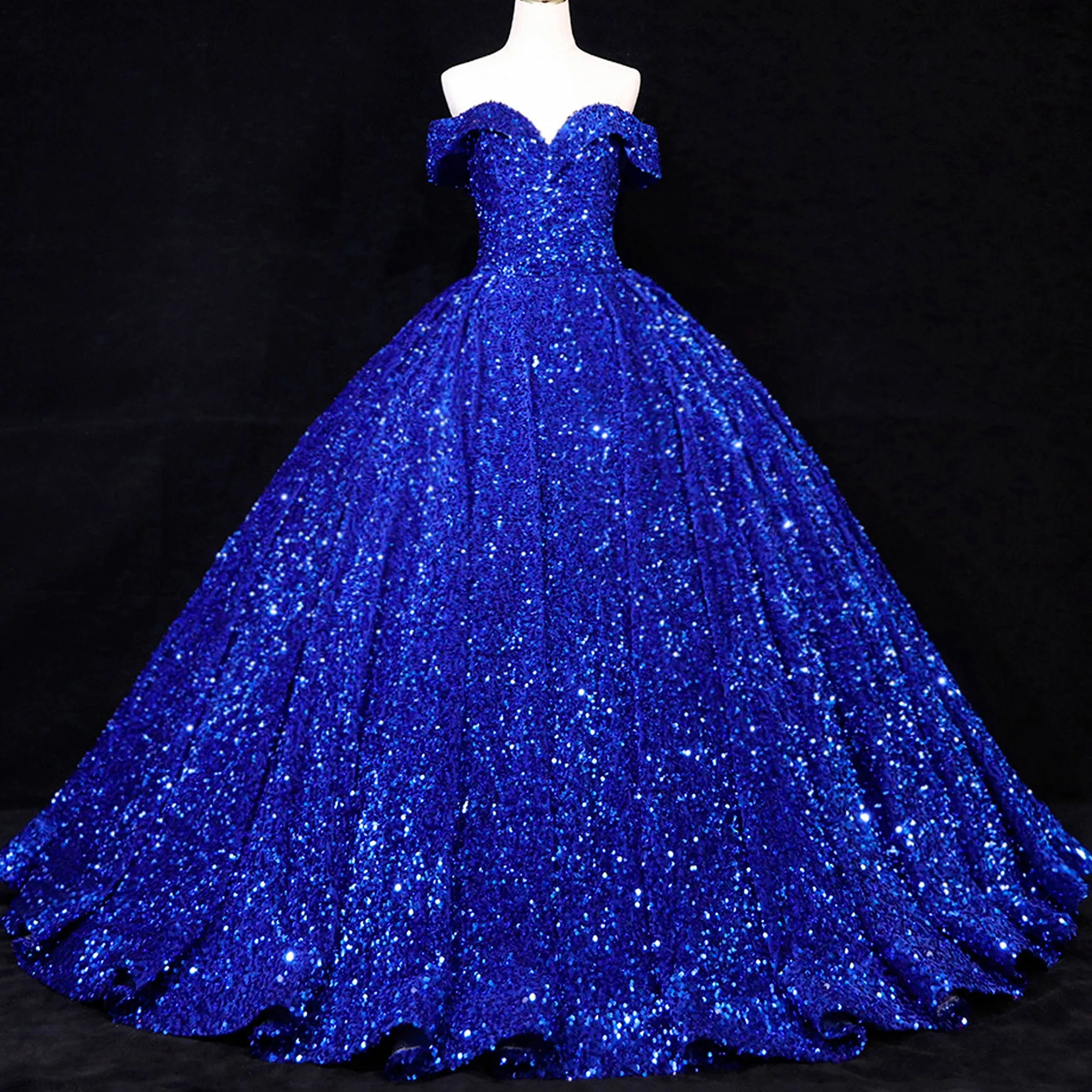 Off Shoulder V Neckline Sparkly Quinceanera Ball Gown