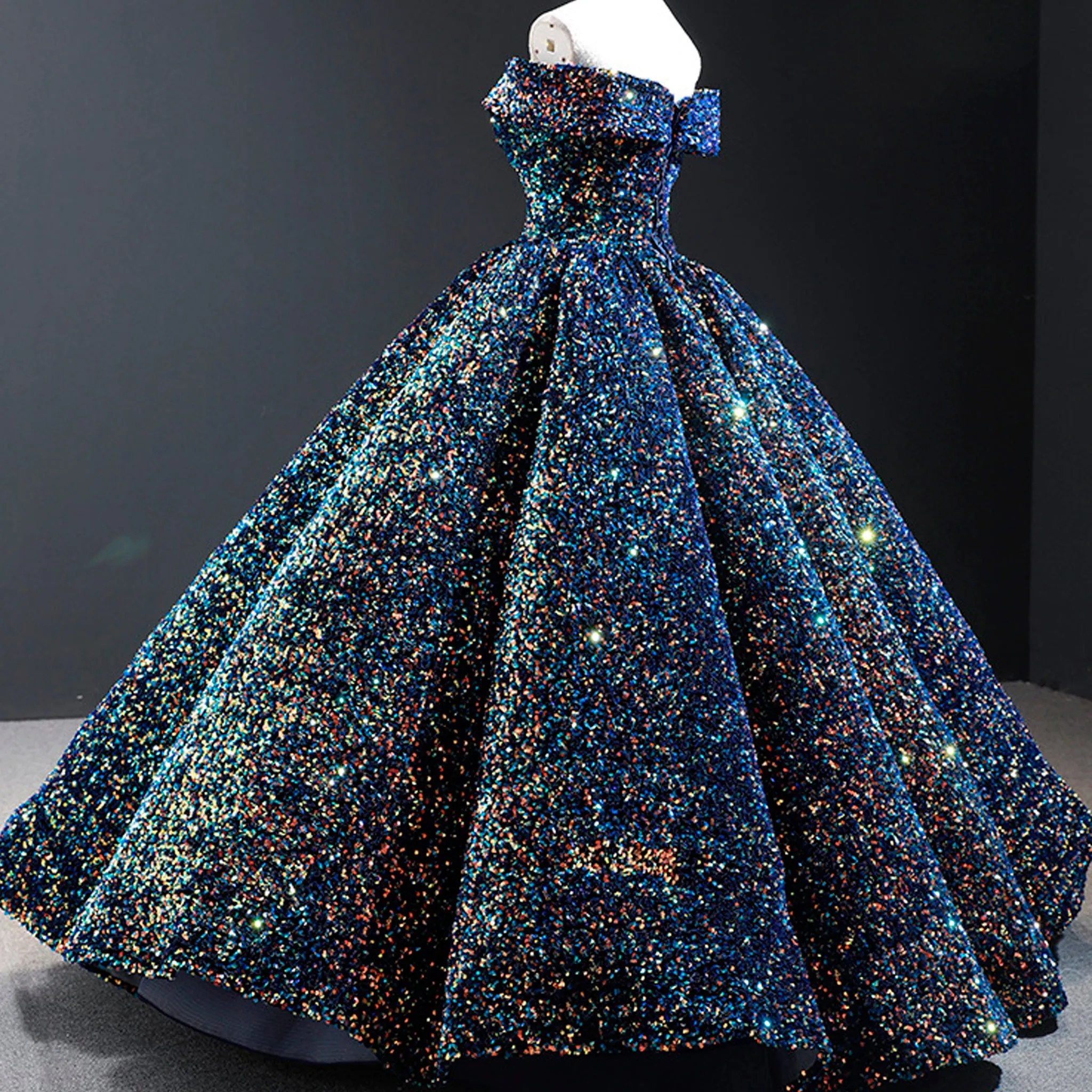 Off Shoulder V Neckline Sparkly Quinceanera Ball Gown