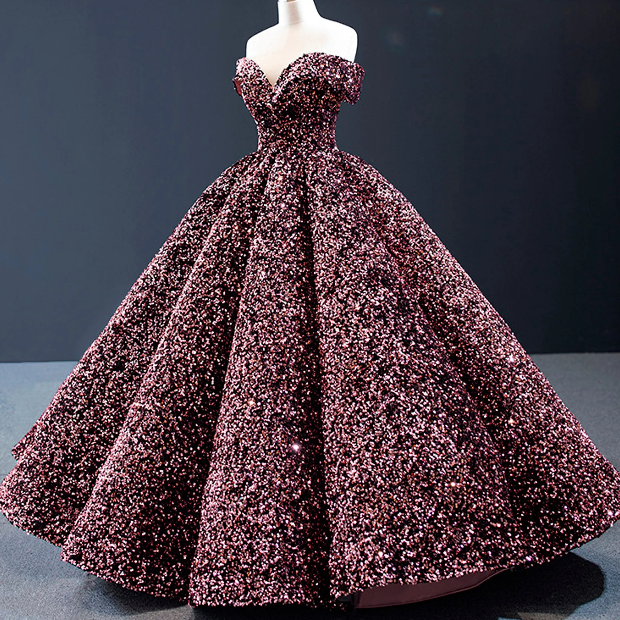 Off Shoulder V Neckline Sparkly Quinceanera Ball Gown