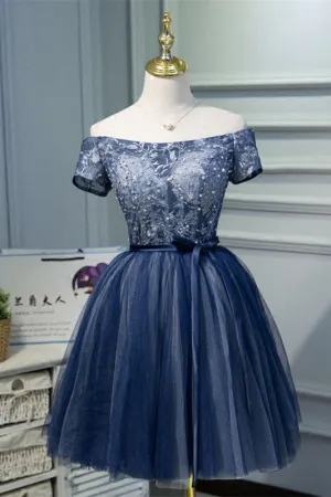 Off the Shoulder Short Navy Blue Party Dress
