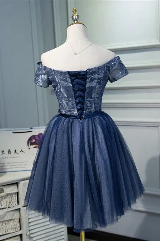 Off the Shoulder Short Navy Blue Party Dress