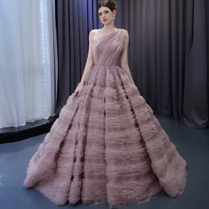 One Shoulder Ruffle Ball Gown Luxury Princess Quinceanera Dress