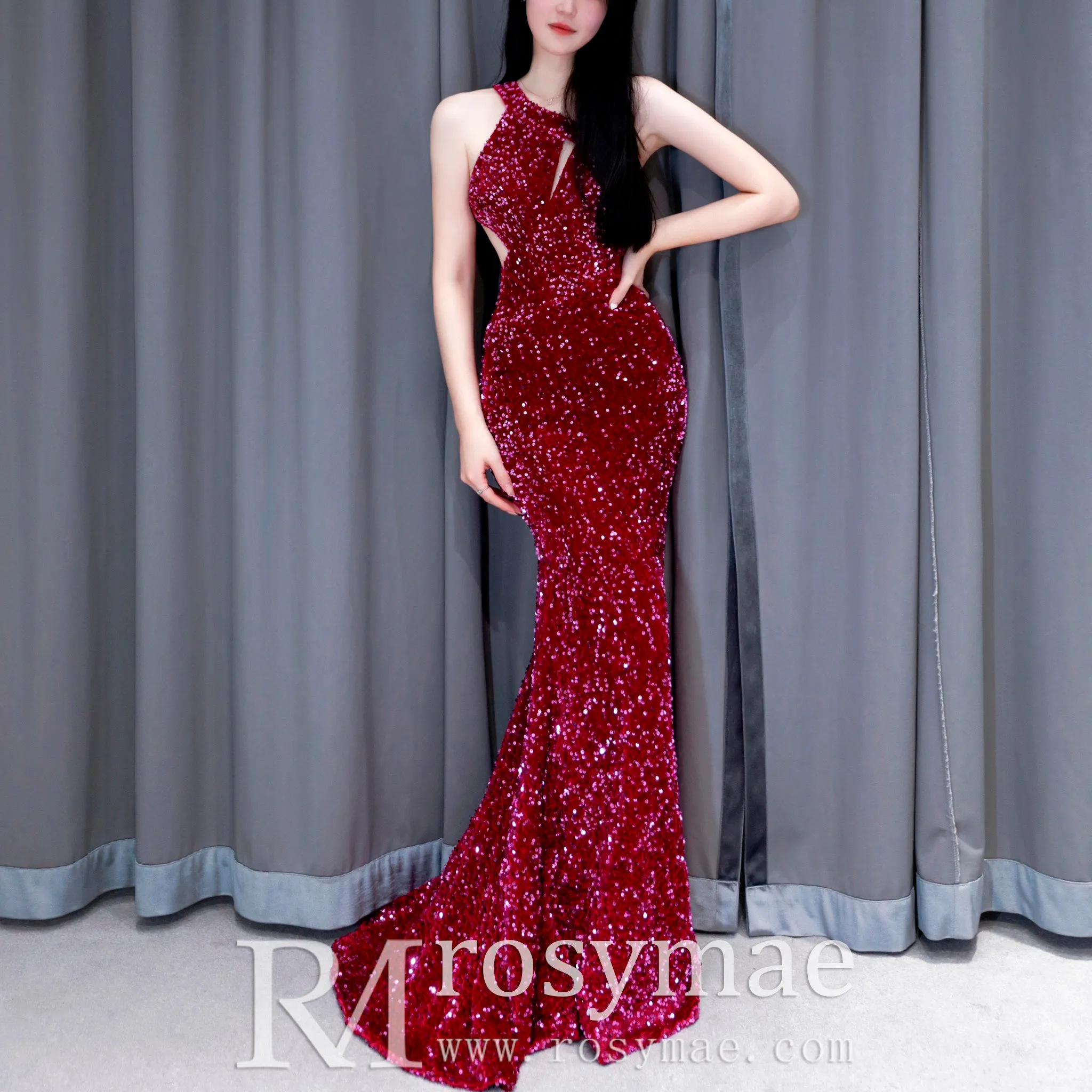 One Shoulder Sequin Evening Gowns Party Fomal Dresses for Women