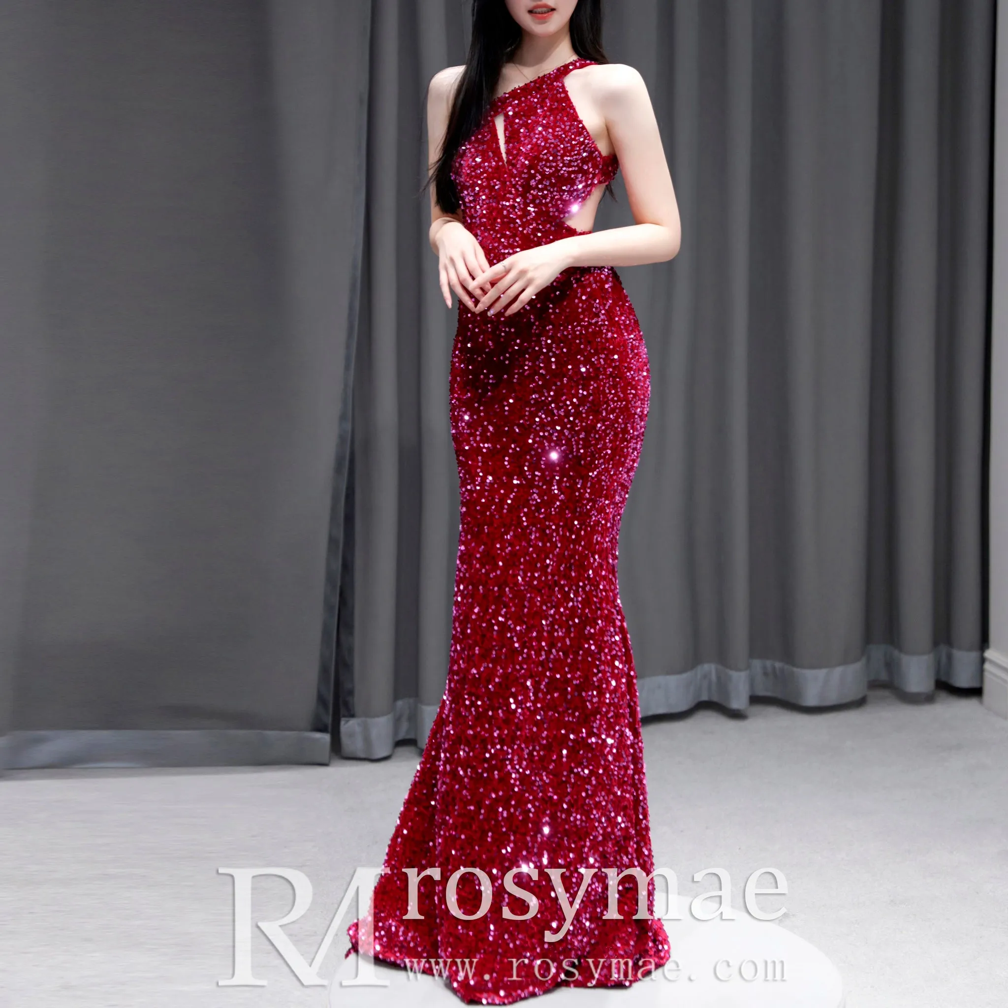 One Shoulder Sequin Evening Gowns Party Fomal Dresses for Women