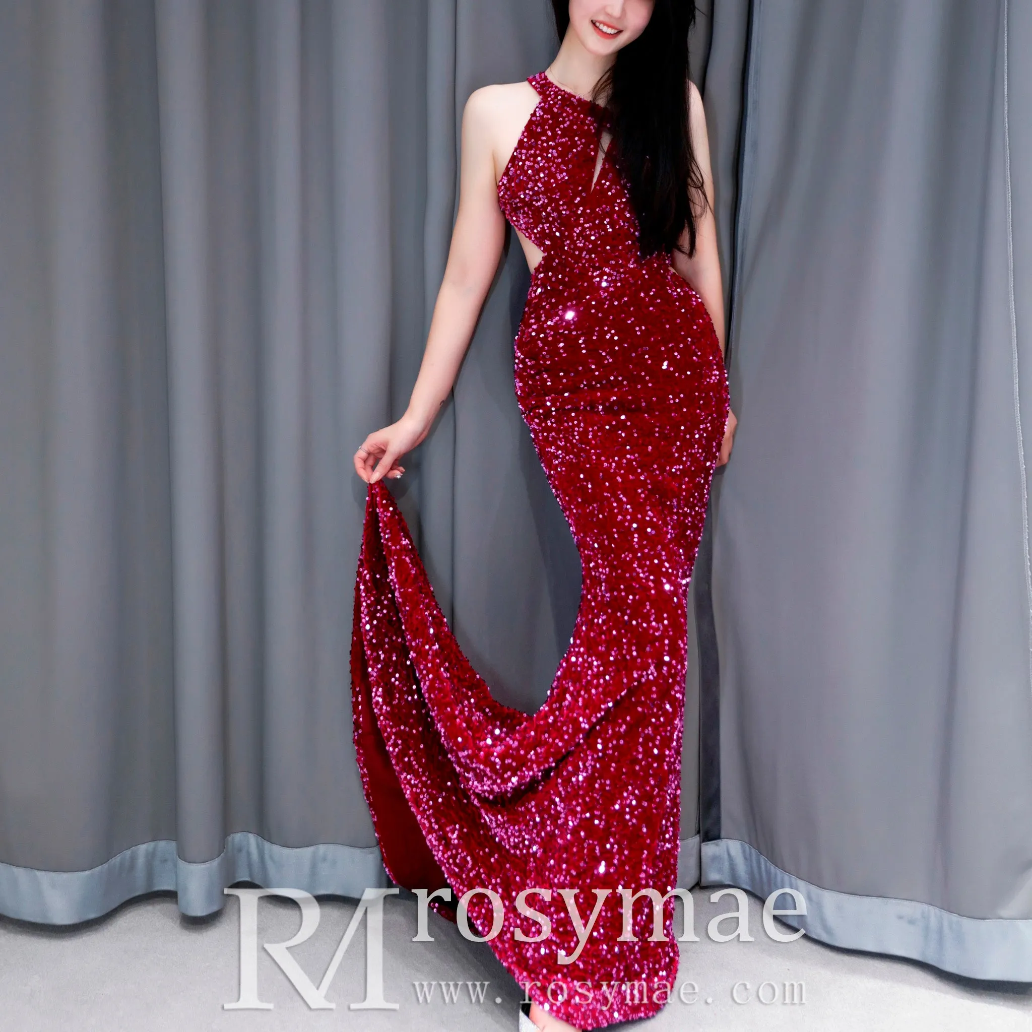 One Shoulder Sequin Evening Gowns Party Fomal Dresses for Women