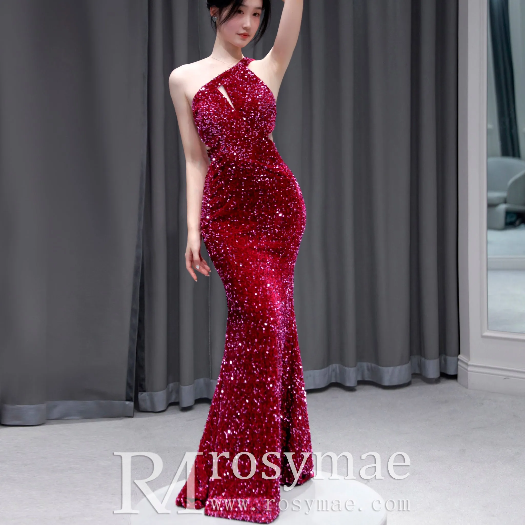 One Shoulder Sequin Evening Gowns Party Fomal Dresses for Women