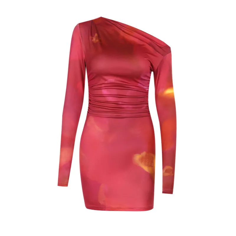 Orange Abstract Off-Shoulder Mini Dress