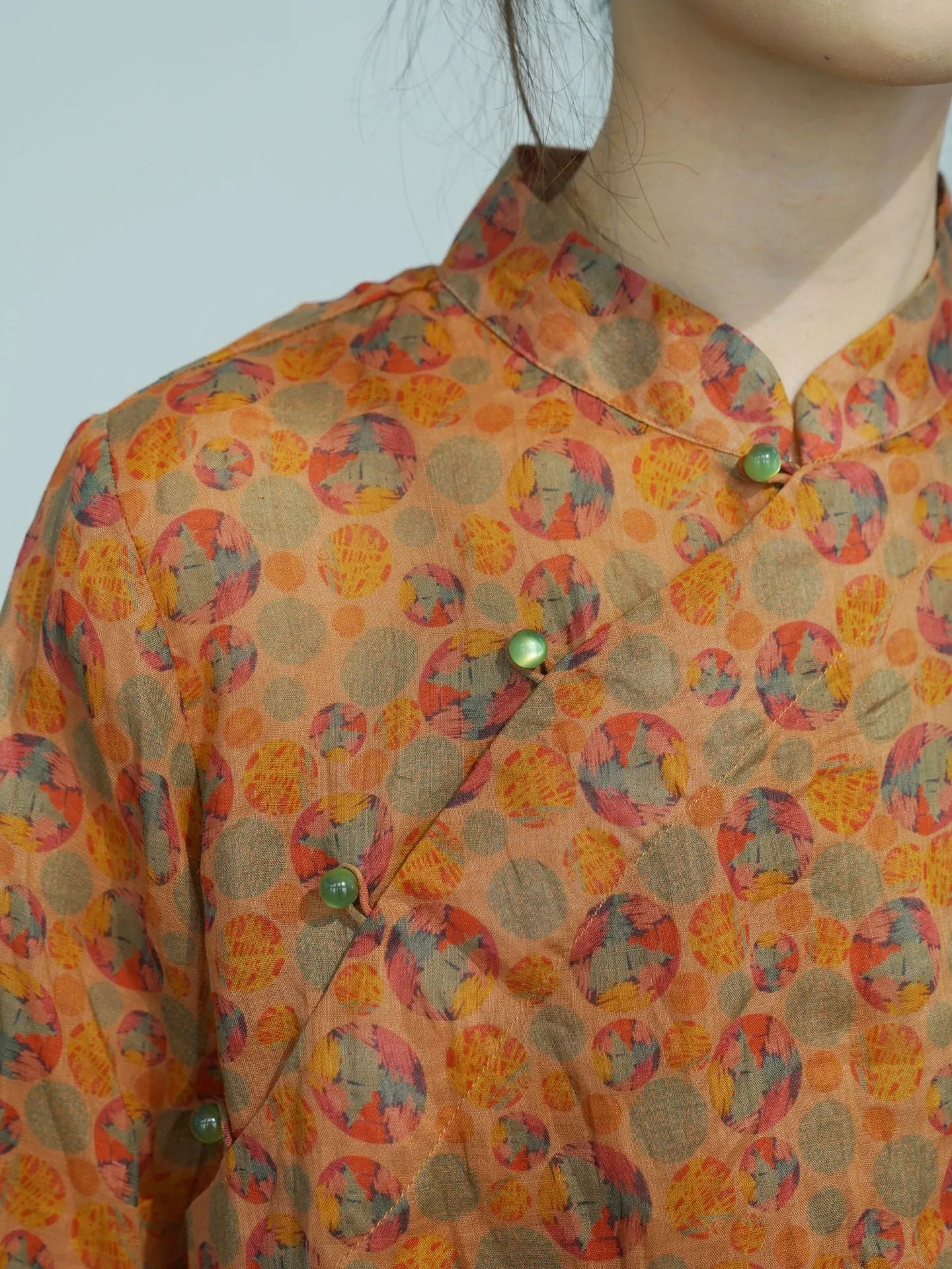 Orange Polka Dot Cheongsam Qipao Top