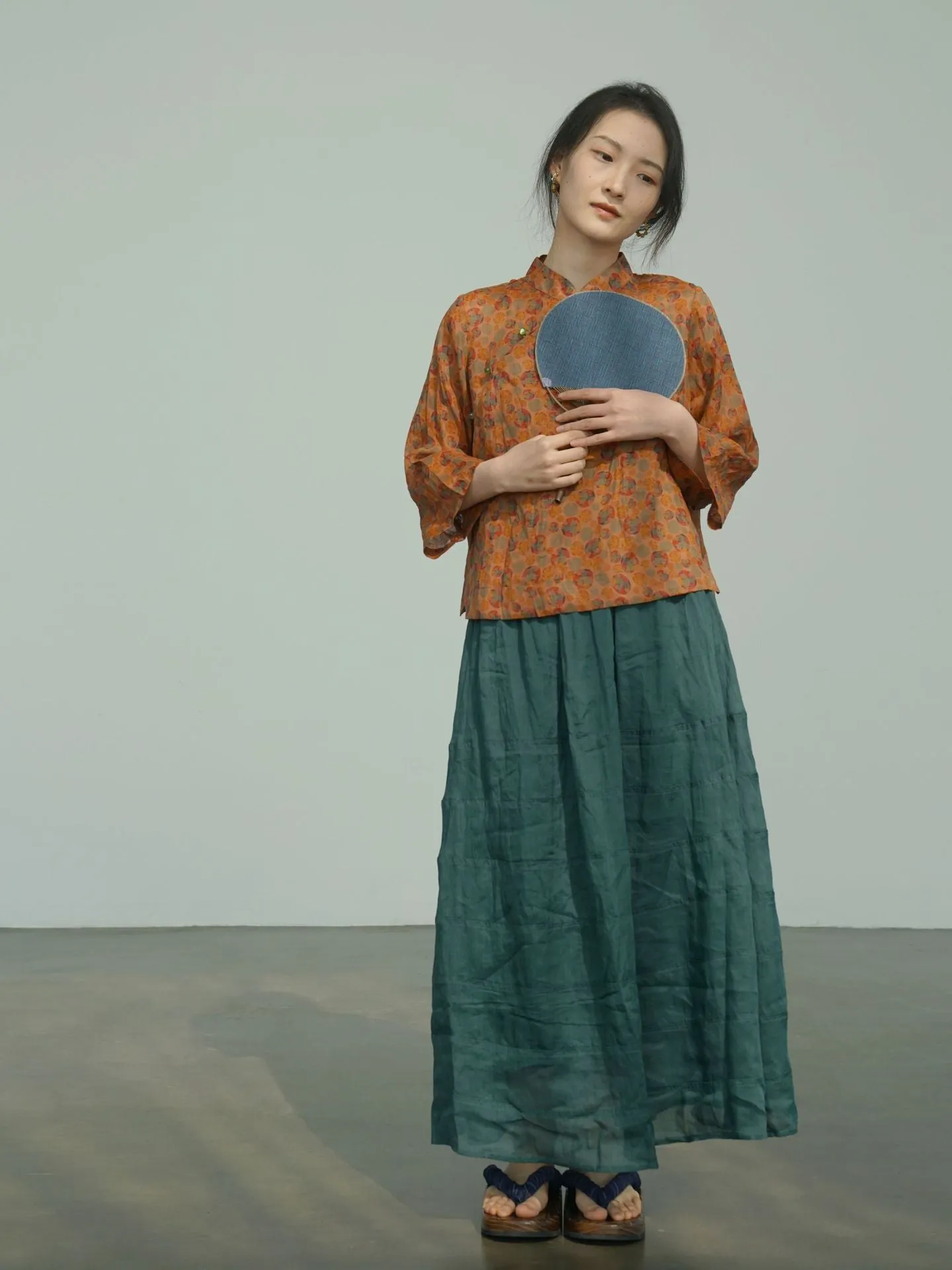 Orange Polka Dot Cheongsam Qipao Top