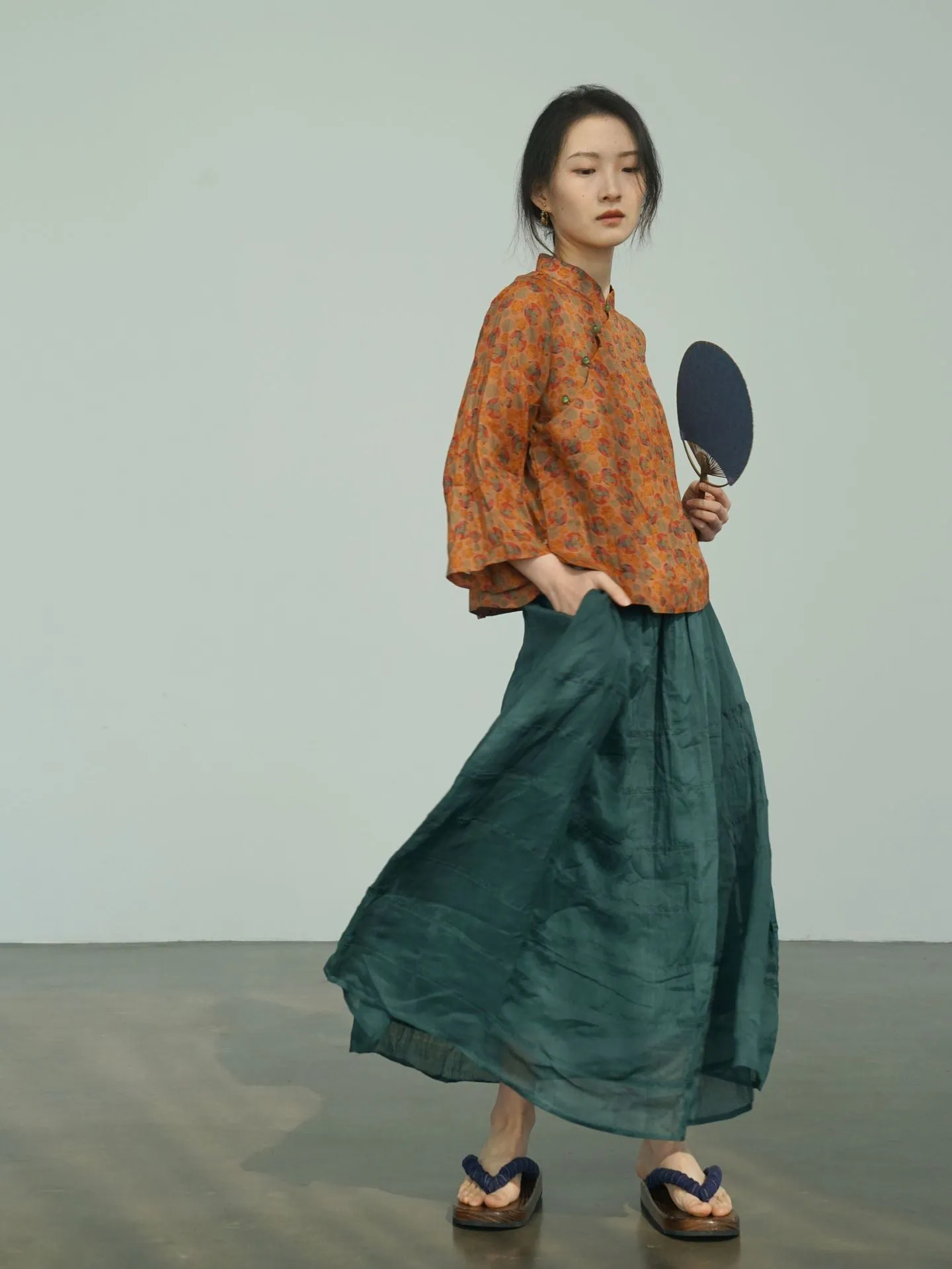 Orange Polka Dot Cheongsam Qipao Top